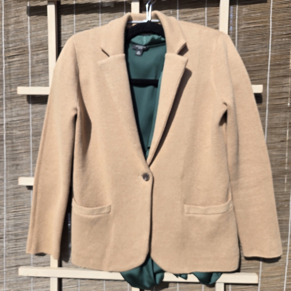 J Crew Cotton Neutral Minimalist Knit Jacket Blazer Size PXS & Ann TAYLOR Blouse